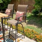 Ensemble de 5 tabourets de bar de patio avec table aspect bois et tabourets pivotants en textilène