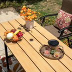 Ensemble de 5 tabourets de bar de patio avec table aspect bois et tabourets pivotants en textilène