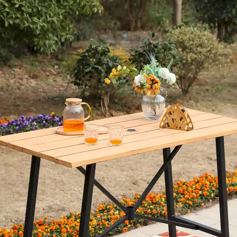 Ensemble de 5 tabourets de bar de patio avec table aspect bois et tabourets pivotants en textilène