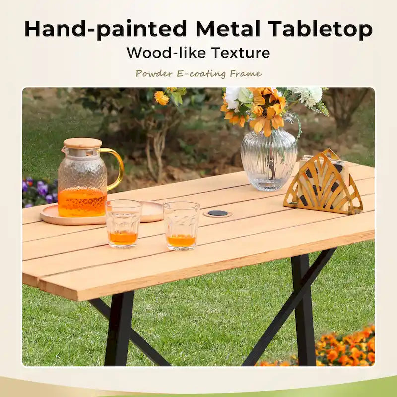 Ensemble de 5 tabourets de bar de patio avec table aspect bois et tabourets pivotants en textilène