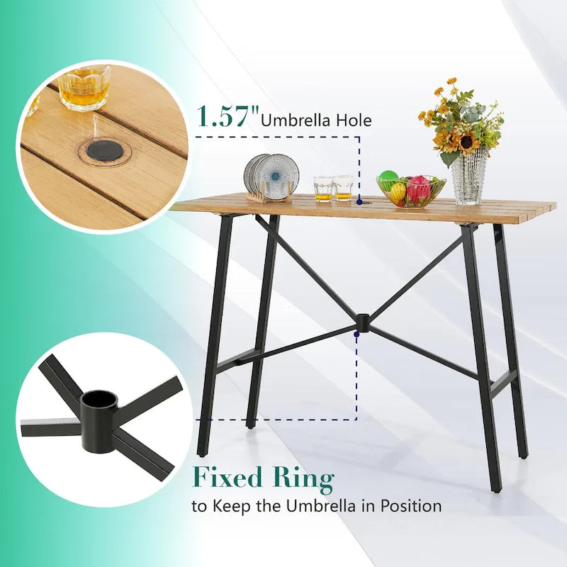 Ensemble de 5 tabourets de bar de patio avec table aspect bois et tabourets pivotants en textilène