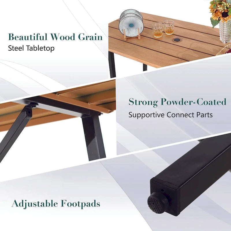 Ensemble de 5 tabourets de bar de patio avec table aspect bois et tabourets pivotants en textilène