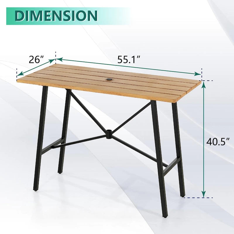 Ensemble de 5 tabourets de bar de patio avec table aspect bois et tabourets pivotants en textilène
