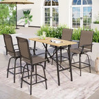 Ensemble de 5 tabourets de bar de patio avec table aspect bois et tabourets pivotants en textilène
