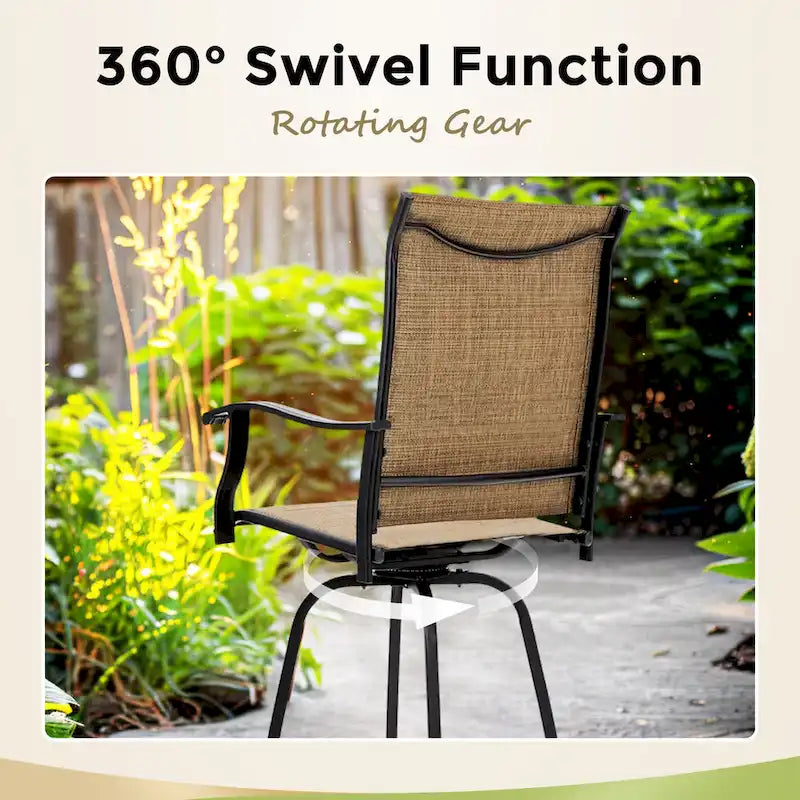 Ensemble de 5 tabourets de bar de patio avec table aspect bois et tabourets pivotants en textilène
