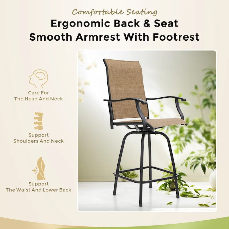 Ensemble de 5 tabourets de bar de patio avec table aspect bois et tabourets pivotants en textilène