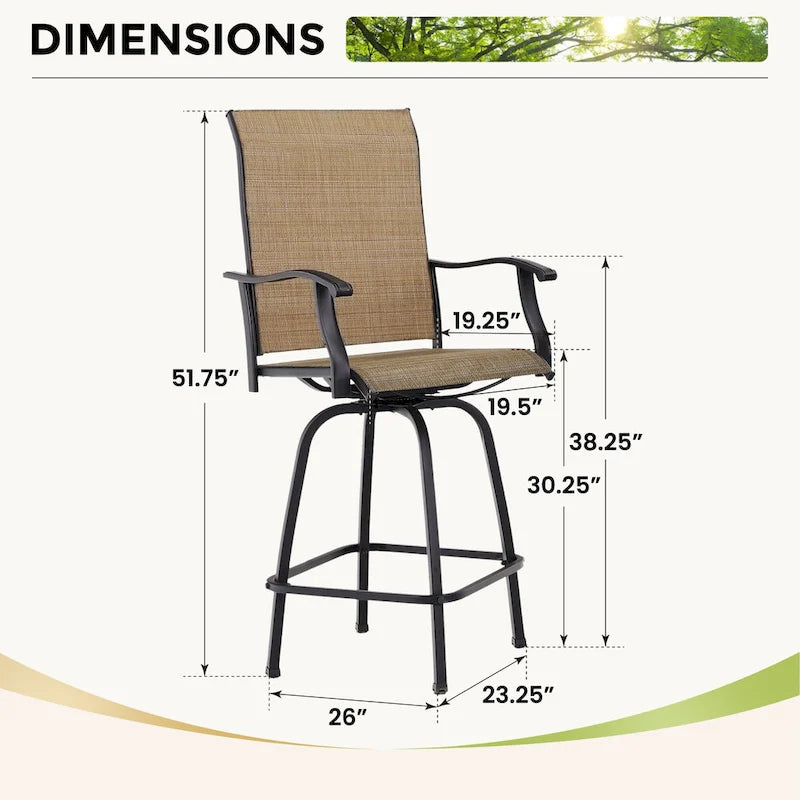 Ensemble de 5 tabourets de bar de patio avec table aspect bois et tabourets pivotants en textilène