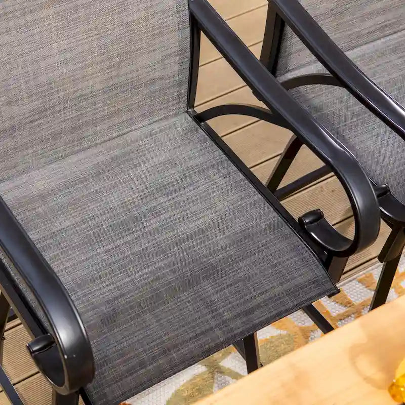 Ensemble de 5 tabourets de bar de patio avec table aspect bois et tabourets pivotants en textilène