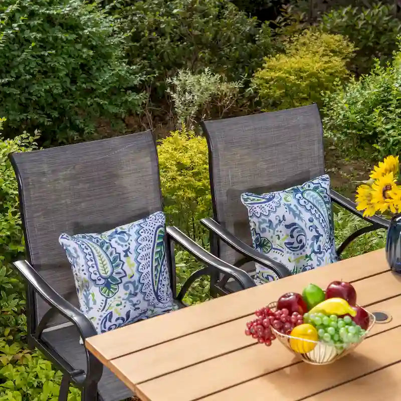 Ensemble de 5 tabourets de bar de patio avec table aspect bois et tabourets pivotants en textilène