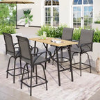 Ensemble de 5 tabourets de bar de patio avec table aspect bois et tabourets pivotants en textilène