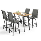 Ensemble de 5 tabourets de bar de patio avec table aspect bois et tabourets pivotants en textilène