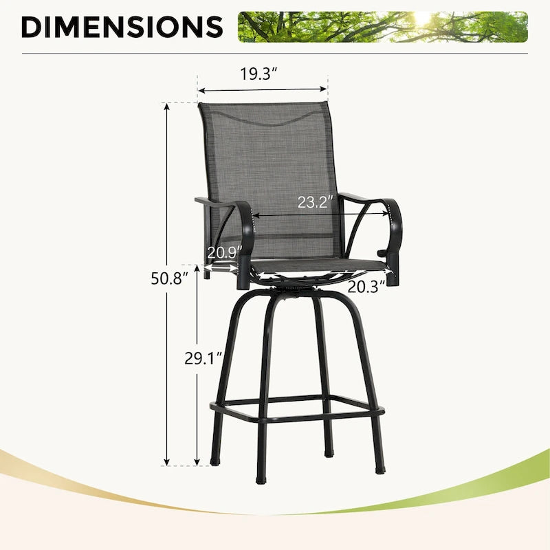 Ensemble de 5 tabourets de bar de patio avec table aspect bois et tabourets pivotants en textilène