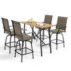 Ensemble de 5 tabourets de bar de patio avec table aspect bois et tabourets pivotants en textilène