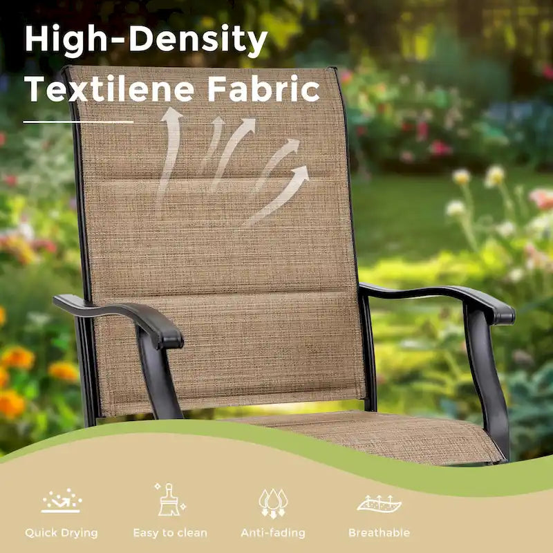 Ensemble de 5 tabourets de bar de patio avec table aspect bois et tabourets pivotants en textilène