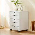 Meuble de Rangement Mobile à 5 Tiroirs en MDF Blanc/Noir avec Glissières Métalliques et 4 Roulettes (dont 2 Verrouillables)