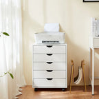 Meuble de Rangement Mobile à 5 Tiroirs en MDF Blanc/Noir avec Glissières Métalliques et 4 Roulettes (dont 2 Verrouillables)
