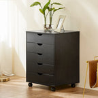 Meuble de Rangement Mobile à 5 Tiroirs en MDF Blanc/Noir avec Glissières Métalliques et 4 Roulettes (dont 2 Verrouillables)