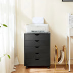 Meuble de Rangement Mobile à 5 Tiroirs en MDF Blanc/Noir avec Glissières Métalliques et 4 Roulettes (dont 2 Verrouillables)