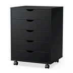 Meuble de Rangement Mobile à 5 Tiroirs en MDF Blanc/Noir avec Glissières Métalliques et 4 Roulettes (dont 2 Verrouillables)
