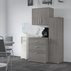 Ensemble de rangement modulaire 3 pièces blanc/gris platine/gris orage avec armoire murale, meuble bas et meuble à 3 tiroirs