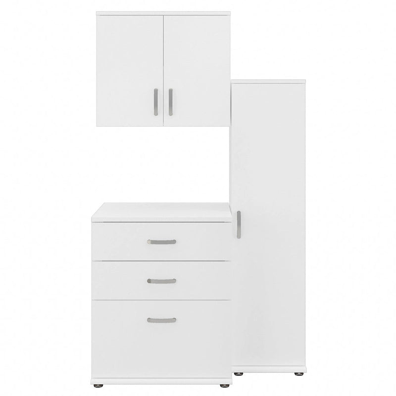 Ensemble de rangement modulaire 3 pièces blanc/gris platine/gris orage avec armoire murale, meuble bas et meuble à 3 tiroirs
