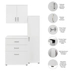 Ensemble de rangement modulaire 3 pièces blanc/gris platine/gris orage avec armoire murale, meuble bas et meuble à 3 tiroirs
