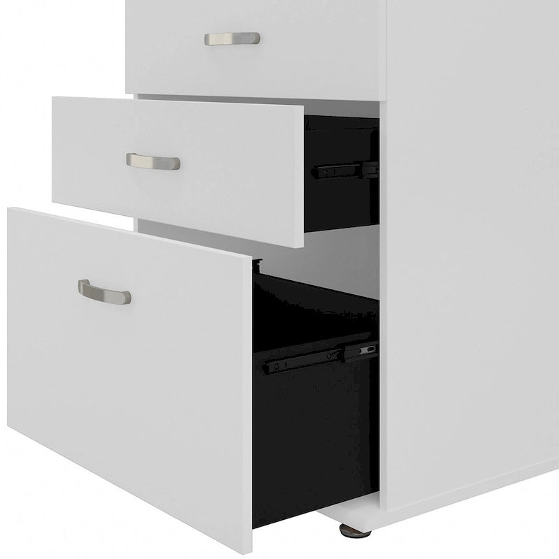 Ensemble de rangement modulaire 3 pièces blanc/gris platine/gris orage avec armoire murale, meuble bas et meuble à 3 tiroirs