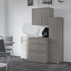 Ensemble de rangement modulaire 3 pièces blanc/gris platine/gris orage avec armoire murale, meuble bas et meuble à 3 tiroirs