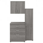 Ensemble de rangement modulaire 3 pièces blanc/gris platine/gris orage avec armoire murale, meuble bas et meuble à 3 tiroirs
