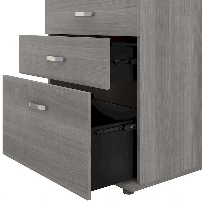Ensemble de rangement modulaire 3 pièces blanc/gris platine/gris orage avec armoire murale, meuble bas et meuble à 3 tiroirs