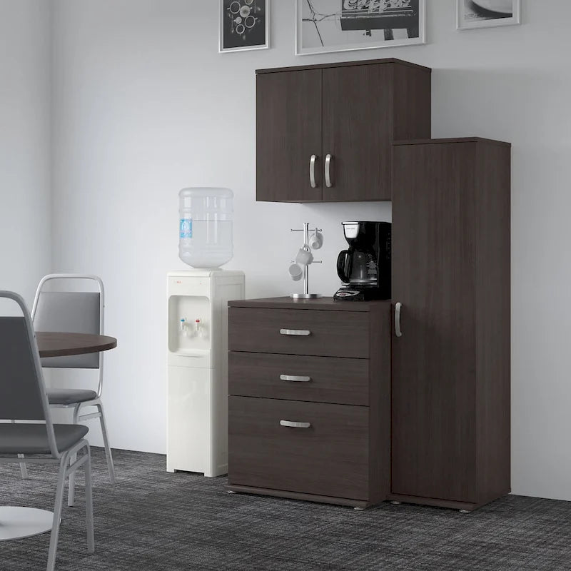 Ensemble de rangement modulaire 3 pièces blanc/gris platine/gris orage avec armoire murale, meuble bas et meuble à 3 tiroirs