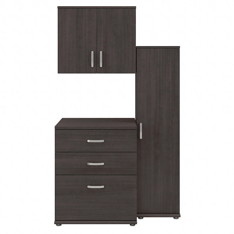 Ensemble de rangement modulaire 3 pièces blanc/gris platine/gris orage avec armoire murale, meuble bas et meuble à 3 tiroirs