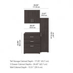 Ensemble de rangement modulaire 3 pièces blanc/gris platine/gris orage avec armoire murale, meuble bas et meuble à 3 tiroirs