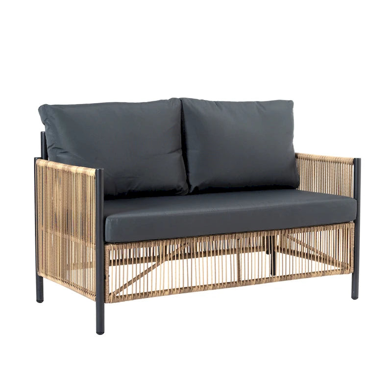 Nouveau Salon de Jardin 6 Pièces en Résine Tressée PE Marron avec Coussins Gris