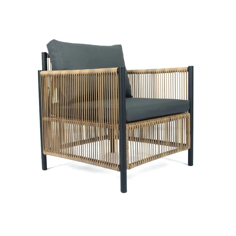 Nouveau Salon de Jardin 6 Pièces en Résine Tressée PE Marron avec Coussins Gris