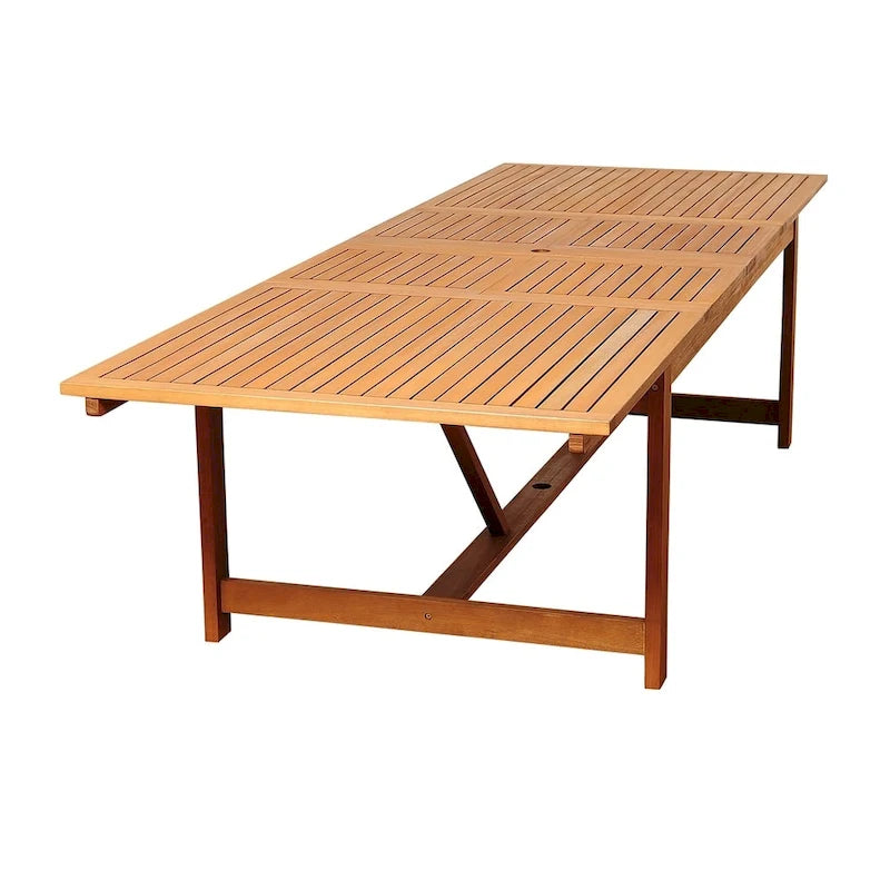 Amazonia Brown Rectangular Eucalyptus Wood Outdoor Dining Table with Extension - 79 in. L x 42 in. W x 30 in. H