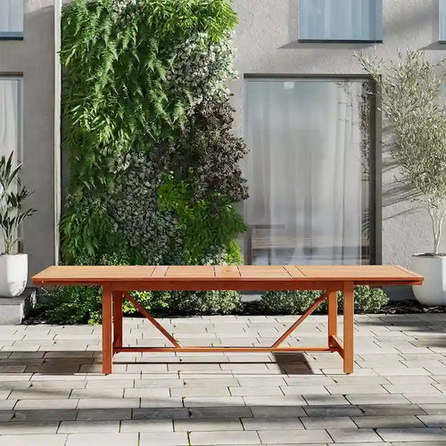 Table à manger d'extérieur rectangulaire Amazonia en bois d'eucalyptus marron avec rallonge - 79 po L x 42 po l x 30 po H