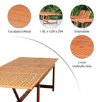 Table à manger d'extérieur rectangulaire Amazonia en bois d'eucalyptus marron avec rallonge - 79 po L x 42 po l x 30 po H