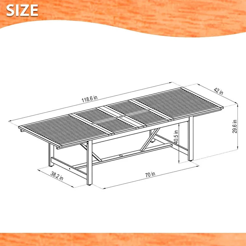 Table à manger d'extérieur rectangulaire Amazonia en bois d'eucalyptus marron avec rallonge - 79 po L x 42 po l x 30 po H