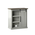 Meuble d'appoint avec porte coulissante de style grange (bleu/blanc/gris) et 2 étagères