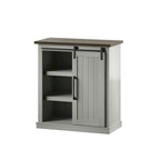 Meuble d'appoint avec porte coulissante de style grange (bleu/blanc/gris) et 2 étagères