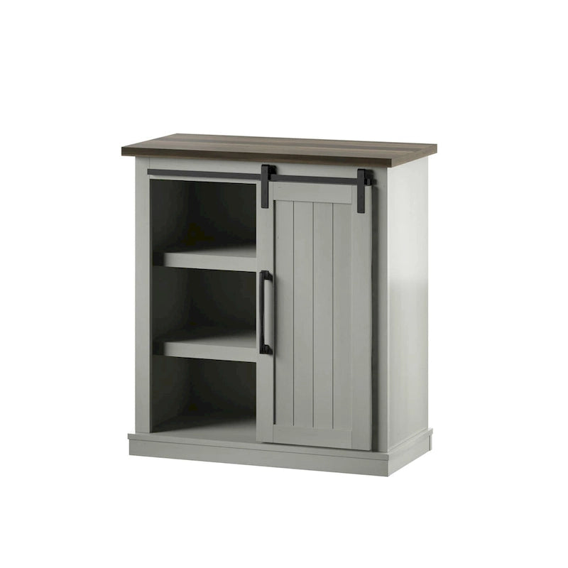 Meuble d'appoint avec porte coulissante de style grange (bleu/blanc/gris) et 2 étagères