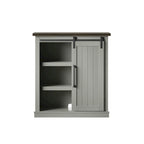 Meuble d'appoint avec porte coulissante de style grange (bleu/blanc/gris) et 2 étagères
