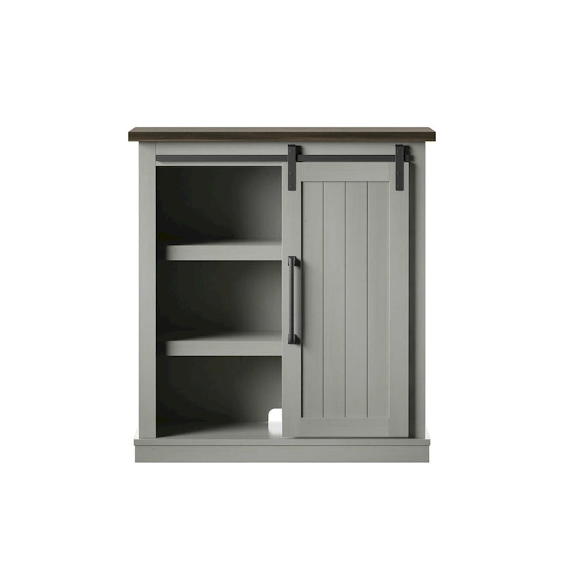 Meuble d'appoint avec porte coulissante de style grange (bleu/blanc/gris) et 2 étagères