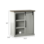 Meuble d'appoint avec porte coulissante de style grange (bleu/blanc/gris) et 2 étagères