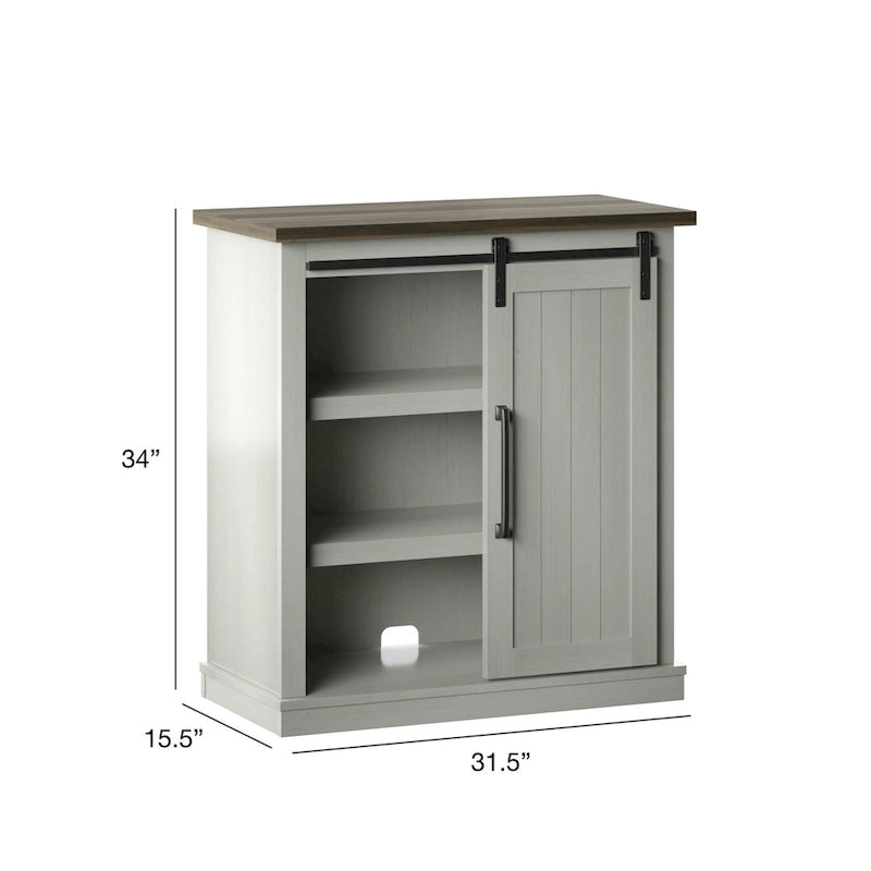 Meuble d'appoint avec porte coulissante de style grange (bleu/blanc/gris) et 2 étagères