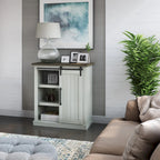 Meuble d'appoint avec porte coulissante de style grange (bleu/blanc/gris) et 2 étagères