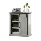 Meuble d'appoint avec porte coulissante de style grange (bleu/blanc/gris) et 2 étagères
