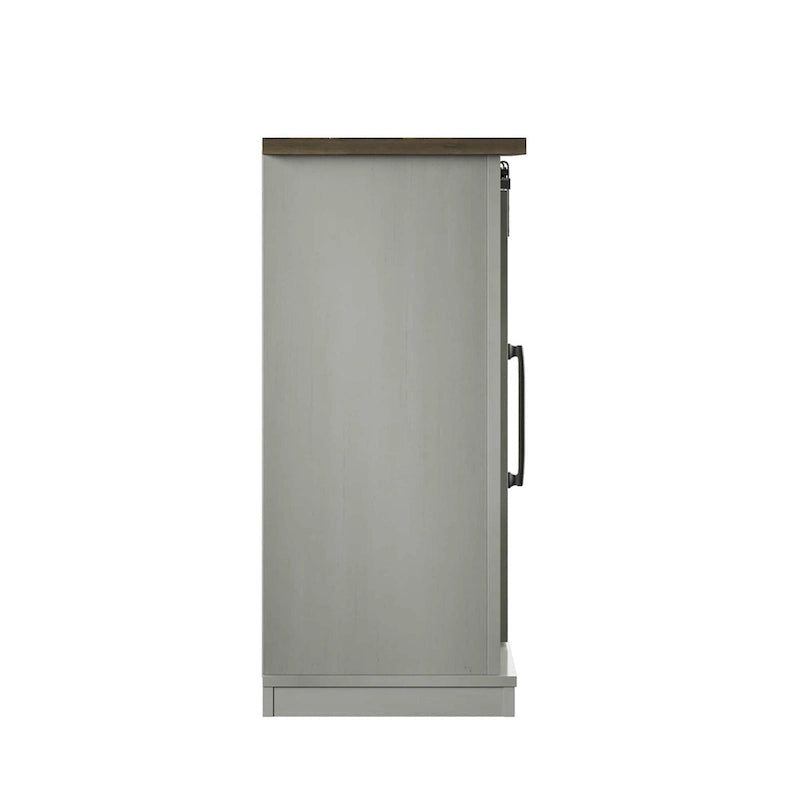 Meuble d'appoint avec porte coulissante de style grange (bleu/blanc/gris) et 2 étagères