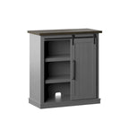 Meuble d'appoint avec porte coulissante de style grange (bleu/blanc/gris) et 2 étagères